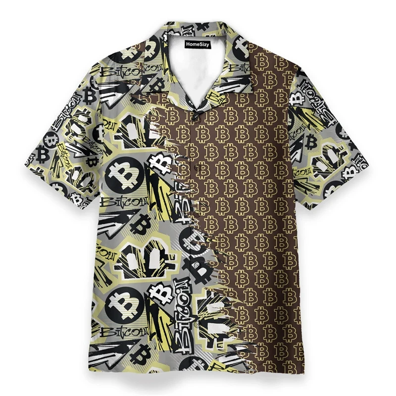 thumbnail image 1 of Camisas de playa con estampado 3D de Bitcoin para hombre, camisas de manga corta con botones, estilo hawaiano, blusas casuales para hombre, 1 of 5