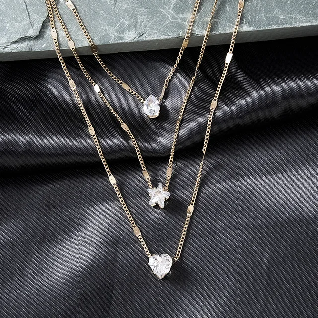 Trendy Zircon Pendant Necklace For Women Multilayer Chain Choker Fashion Female Party Shiny Jewelry Gift 4