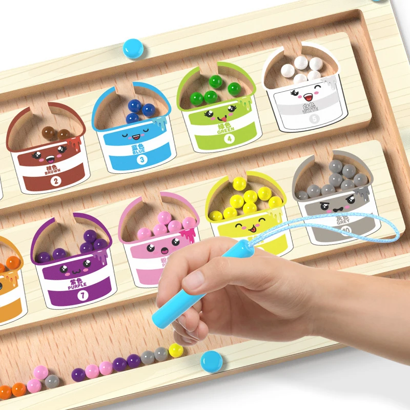 Montessori Kids Wooden Sorting Maze & Drawing Board Toddler Montessori Toys Number Matching Learning Counting Preschool Activity