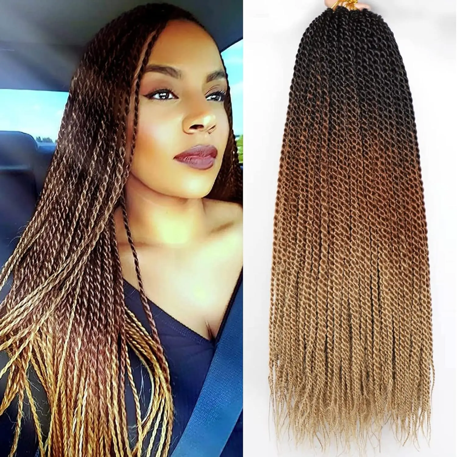 

24 Inch Ombre Senegalese Twist Crochet Hair 30 Stands/Pack High Temperature Fiber Synthetic Braiding Hair Extensions For Women