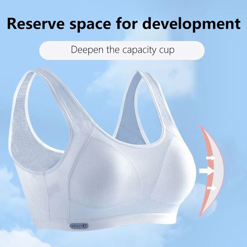 2pcs Women's Adolescent Bra Mesh Breathable Comfortable Sports Yoga Vest Training Bra Non Steel Rim Elastic Girls' Underwear