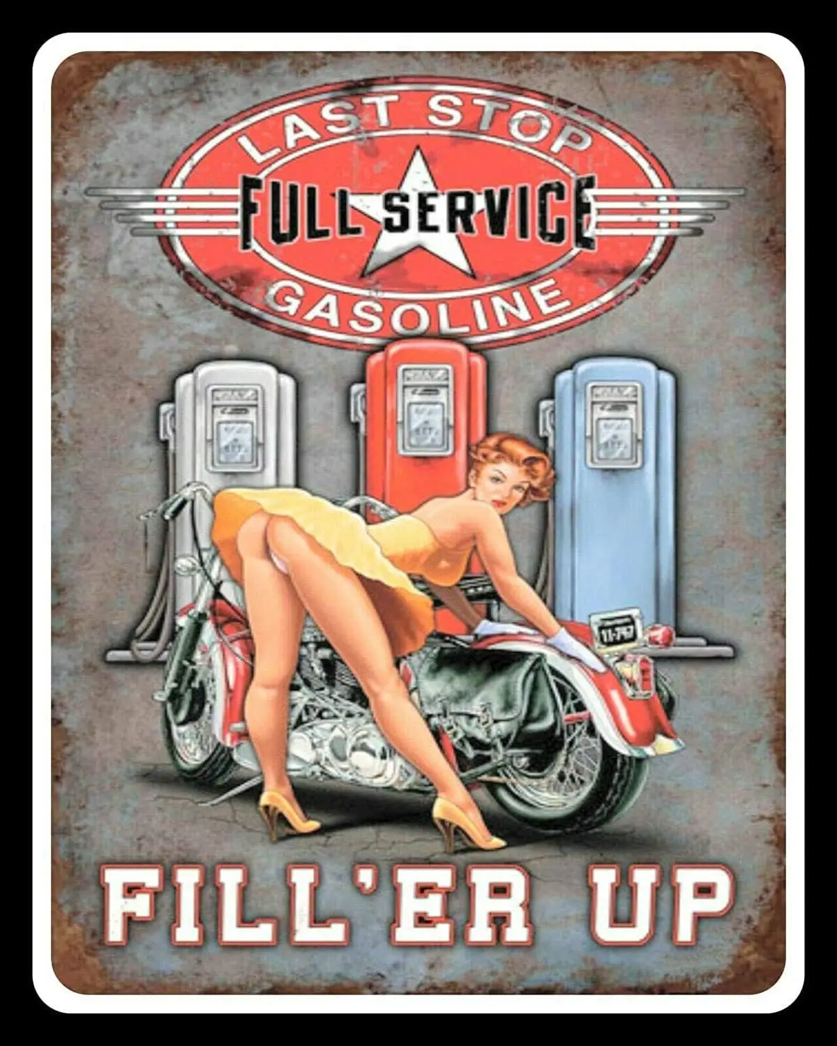 

Last Stop Garage Pin Up Girl Biker Motorcycle Metal Plaque Tin Sign 12x8 inch metal wall decor