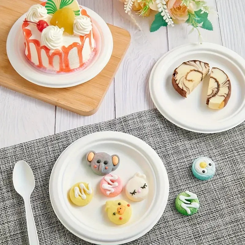 20/50pcs Disposable Paper Plate DIY Birthday Party Decoration Dining Plate White Round Minimalist Tableware Home Kitchen Tools