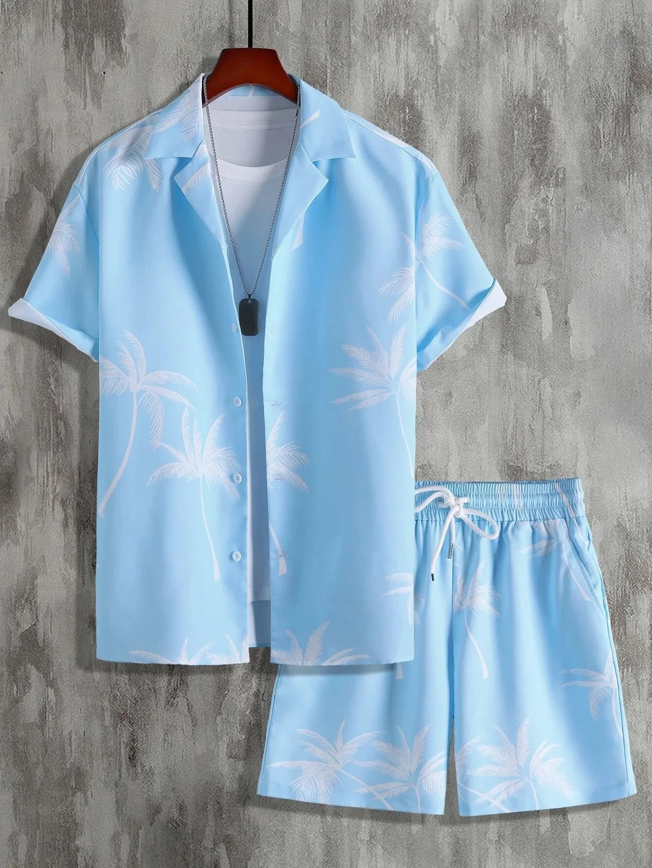 Men's Summer Streetwear Shirt Sets 3d Print Beach Coconut Tree Plaid Lapel Short Sleeve Casual Shirt Beach Shorts Hawaiian Suits 6