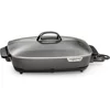 16 Inch Slimline Electric Skillet with Glass Cover,Nonstick,Adjustable Temperature,Black,Tempered glass cover 2