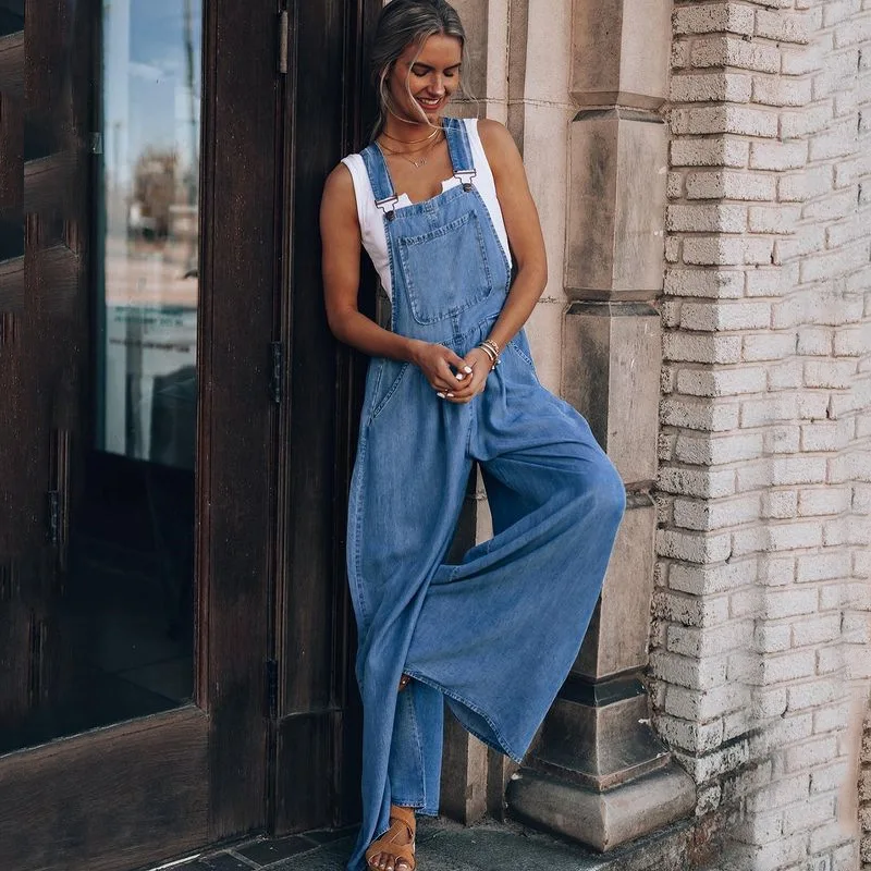 

Cotton Denim Overalls Vintage Wide Leg Long Jumpsuit Women High Street Casual Baggy Jeans Boho Summer Loose Oversize Jumpsuits