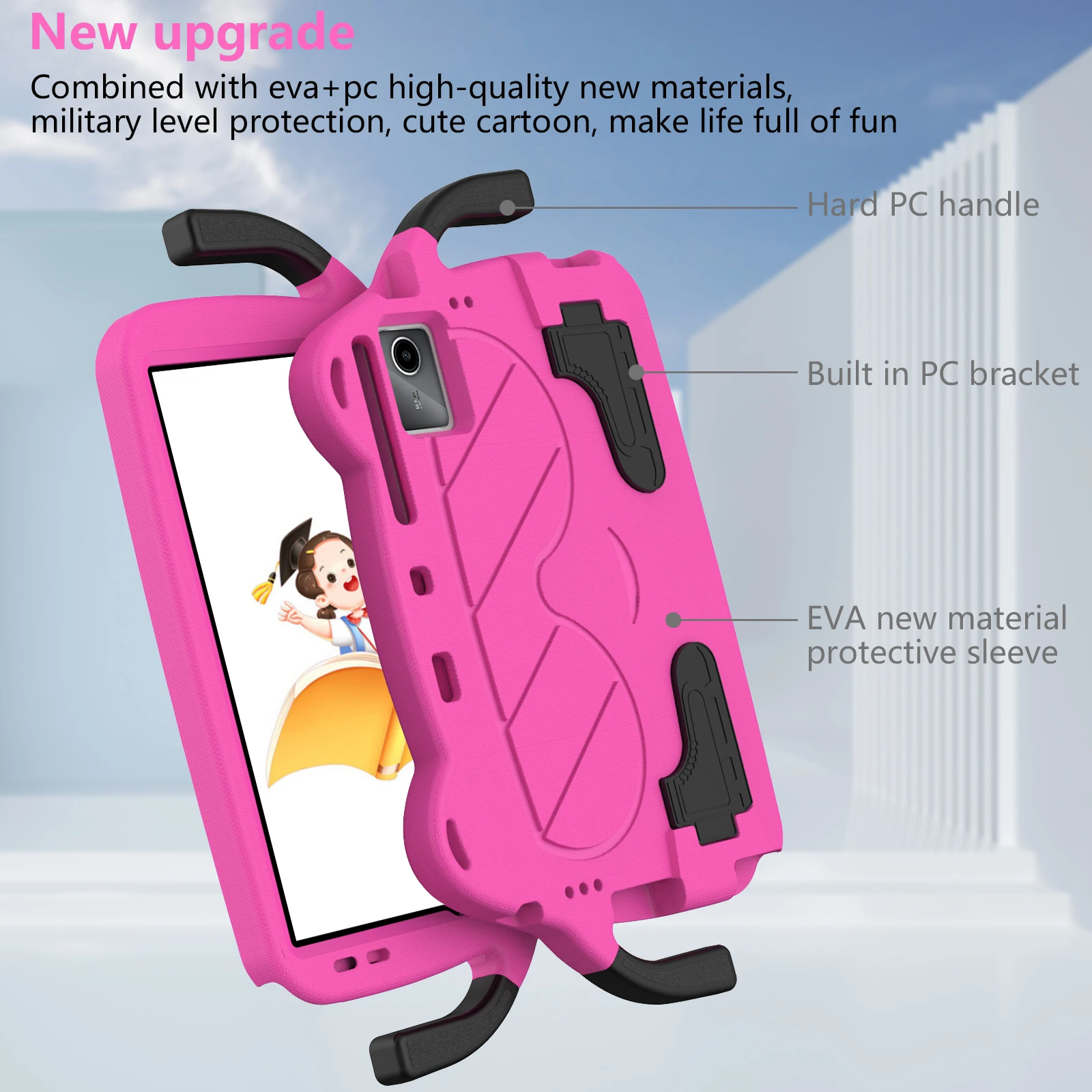 Children's Shockproof EVA Tablet Case with Hand Holder & Stand - Cartoon Design