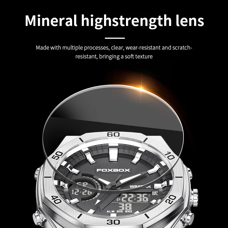 FOXBOX New Dual display Watches For Men Casual Sports Chronograph Quartz Big Dial Wrist Watch Silicone Waterproof Digital Clock - 6