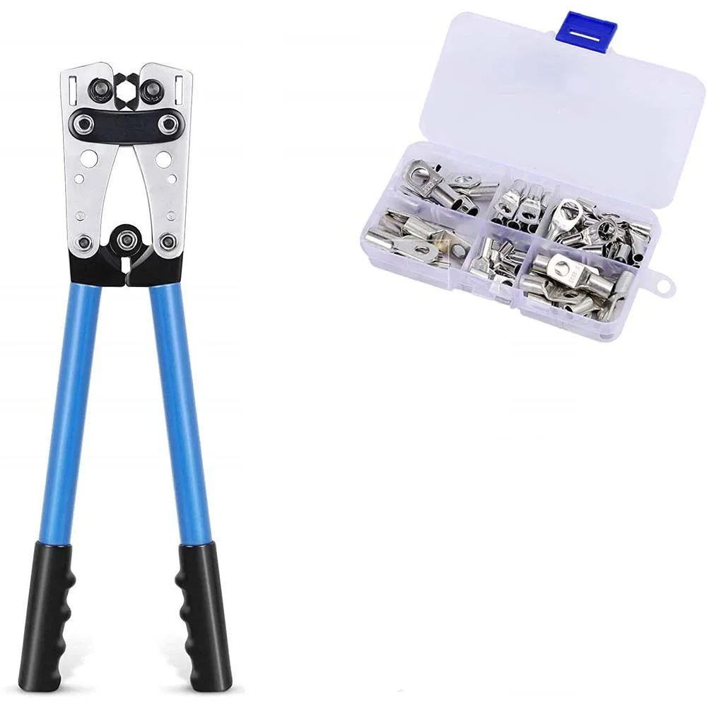 

HX-50B Cable Lug Crimping Tool for Heavy Duty Wire Lugs Battery Terminal Copper Lugs AWG 8-1/0 with 60Pcs Copper Ring Terminals