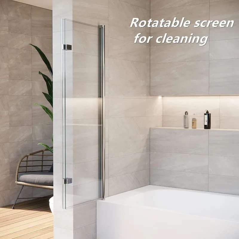 36 * 55 Inch Bathtub Shower Door,Bathroom Door with Bottom Seal,Liftable and Foldable Glass Door,Rectangular Bathtub Screen 4