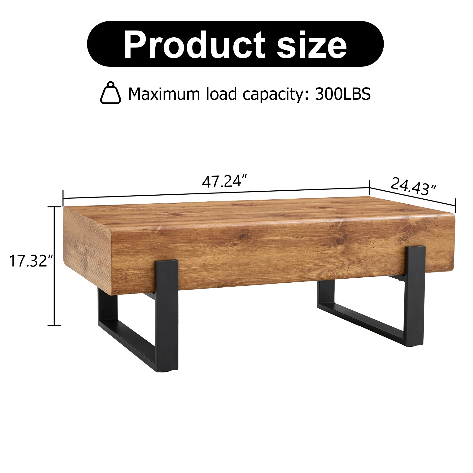 Rustic MDF Coffee Table With Metal Legs-Natural Wood Tone Elegance For Your Space Suitable For Living Room Sofa Table