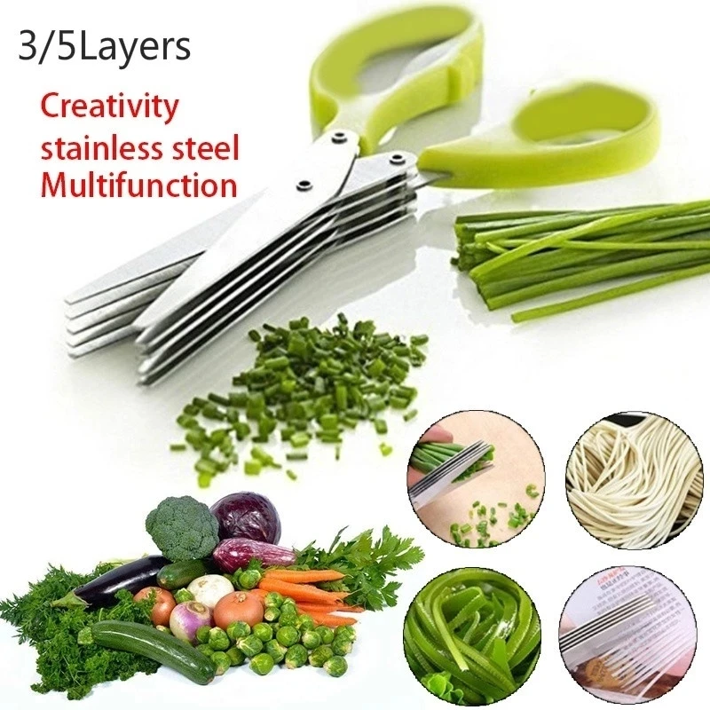 Multifunctional Muti-Layers Kitchen Scissors Stainless Steel Vegetable Cutter Scallion Herb Laver Spices cooking Tool Cut Gadget