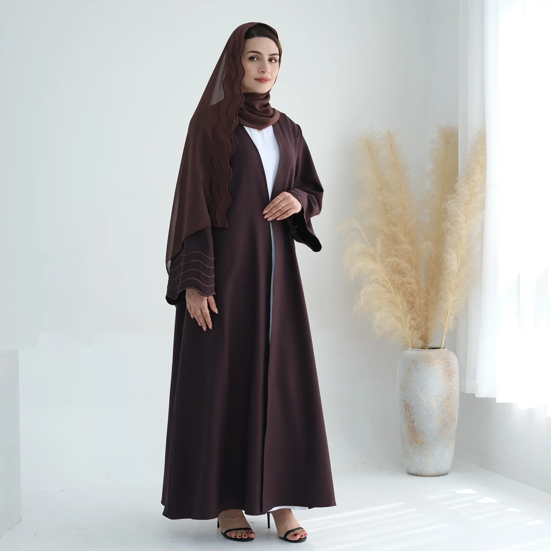 Open Abaya with Hijab Scarf Set Embroidery Arabic Kimono Muslim Party Dress Abayas for Women Dubai Elegant Turkey Islamic Kaftan