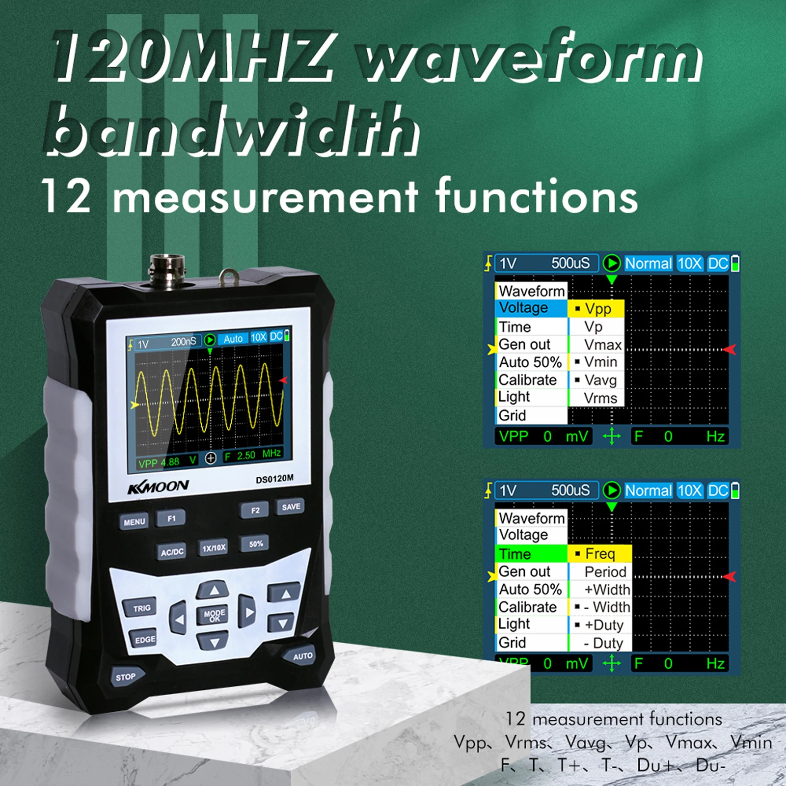 ET120M 320x240 2.4 Inch Color Screen Handheld Digital Analog Oscilloscope 120MHz Frequency 500Msps Sampling Rate Professional