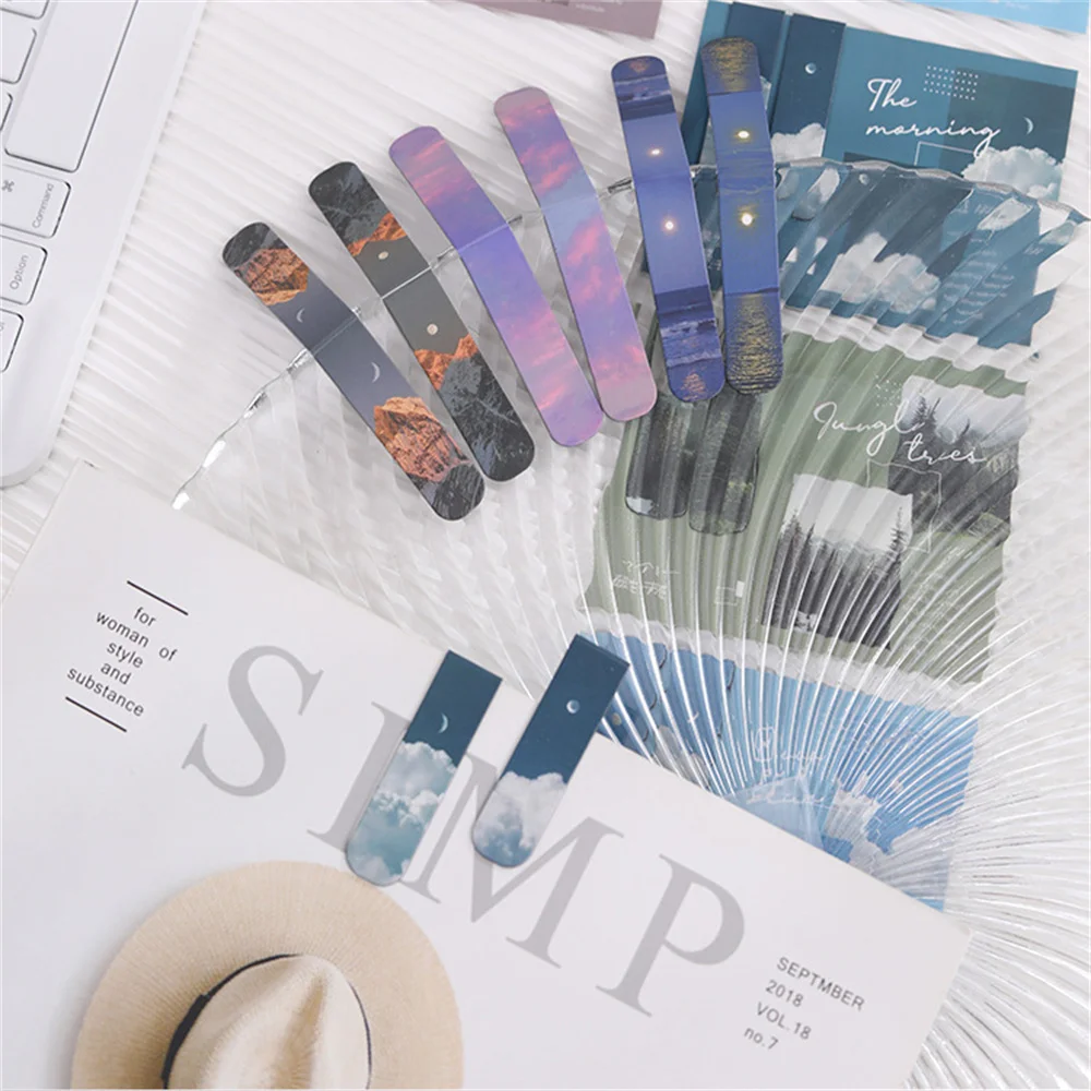 6 Style 2pcs/set Aesthetic Stationery Forest Landscape Magnetic Bookmark Retro Literary For Reading Marker