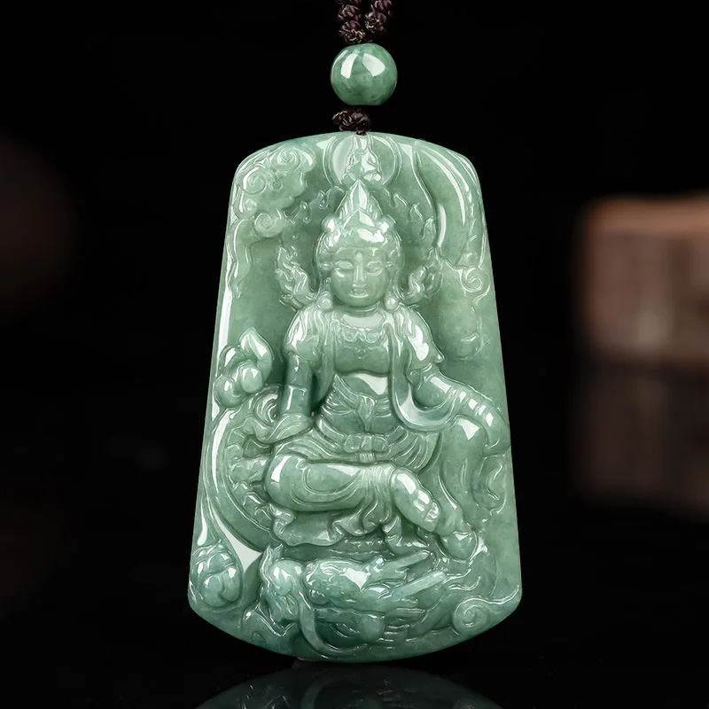

Jiale/Hand Carved/Natural Emerald A+ Ride A Dragong Uanyin Jade Necklace Pendant High Jewelry Accessories Men Women Gift Amulets