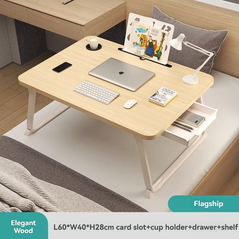 Foldable Small Table aluminum folding table with Cup Holder Drawer Bookshelf Anti Slip Pad for Dormitory Study