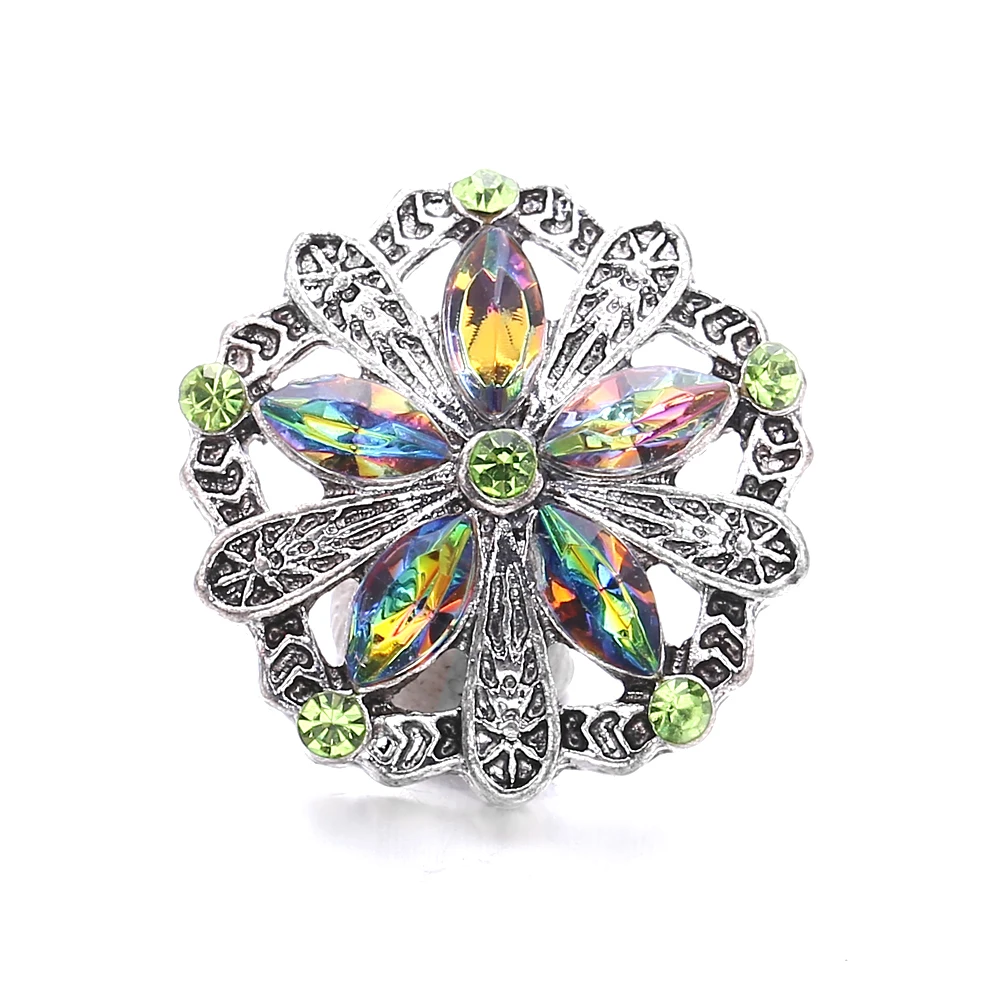 20pcs Rhinestone Flower 18mm Snap Buttons Fit 18mm Snap Bracelets Bangles Snaps Jewelry