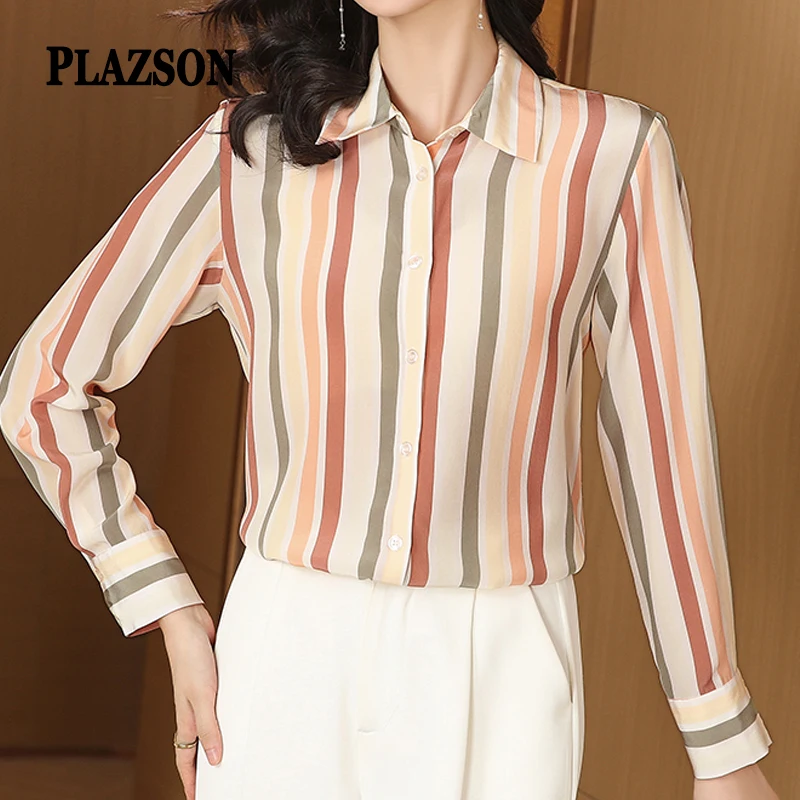 Women's Lapel Long Sleeve Striped Shirt Autumn Fashion Blouses main image 1