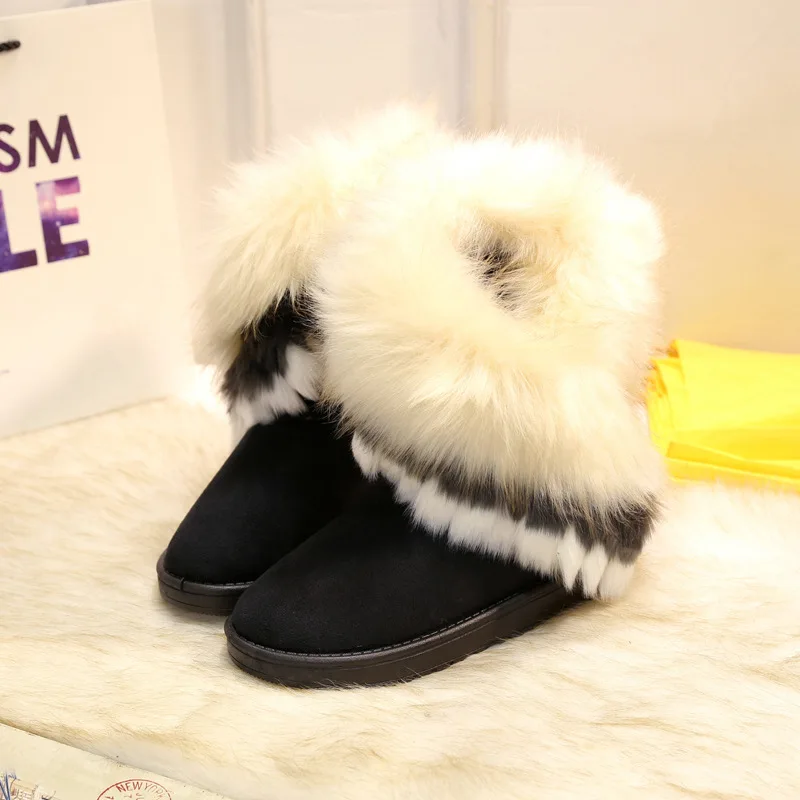 Frauen Winterstiefel Schnee Pelzstiefel Winter Warme Stiefeletten Für Frauen Schneeschuhe Stil Runde Zehen Slip On Winterstiefel Größe 36-42 – Detail 13