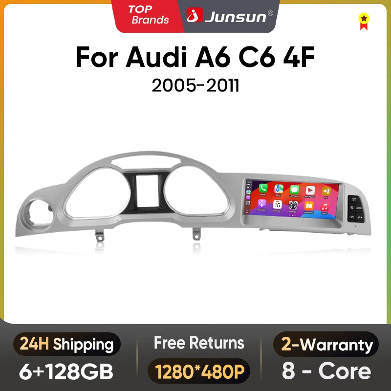 Junsun 8,8 pulgadas CarPlay para Apple Radio de coche Multimedia para Audi A6 C6 4F 2005-2011 Bluetooth inalámbrico Android Auto GPS estéreo 1