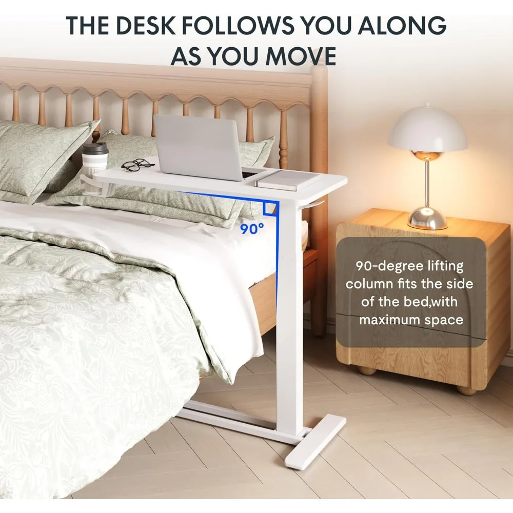 Adjustable Overbed Bedside Table with Wheels Pneumatic Mobile Standing Laptop Desk Rolling Computer Cart Movable Overbed Table 4