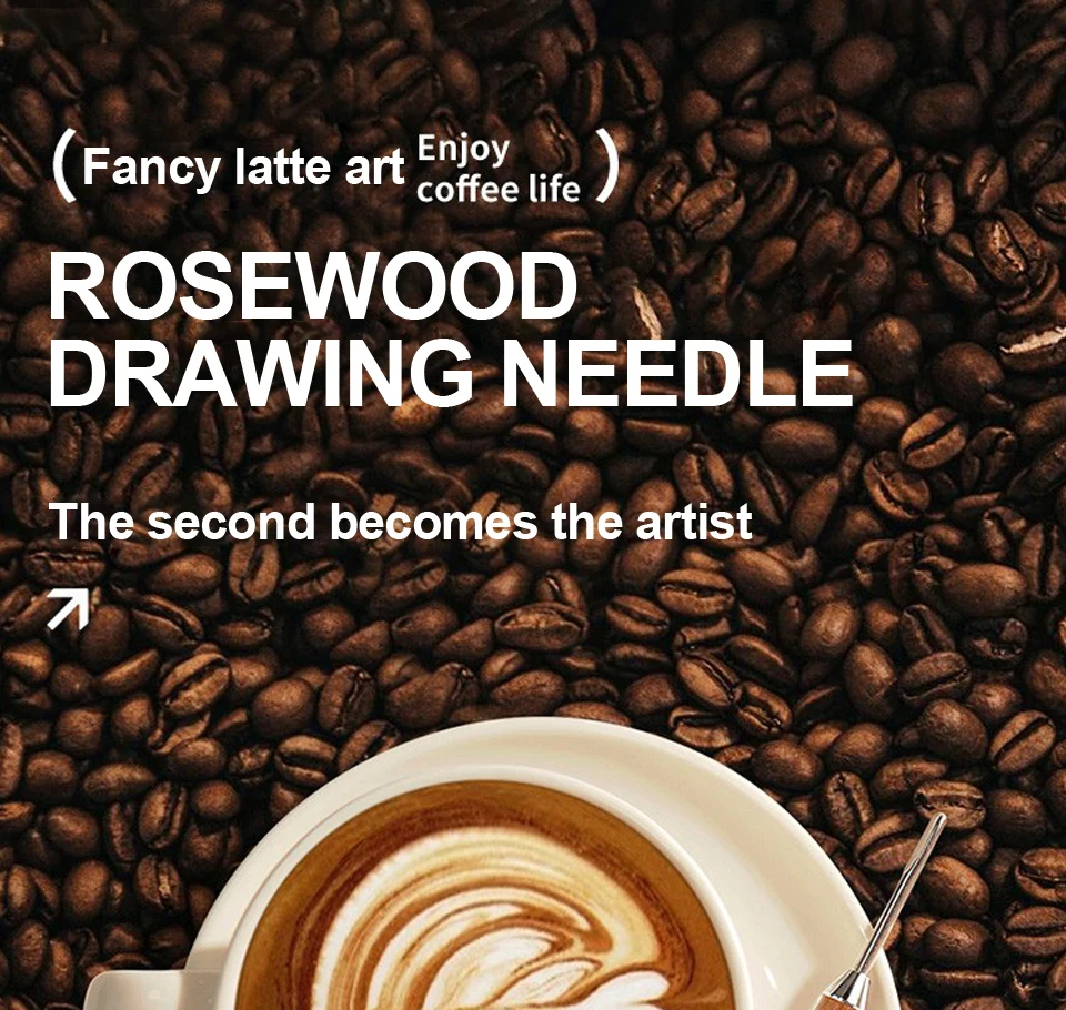 Description Picture 2 of itemStainless Steel Coffee Decorating Art Pen Wooden Handle Latte Pull Flower Needle Barista Tool Coffee Accessories Modeling Tool