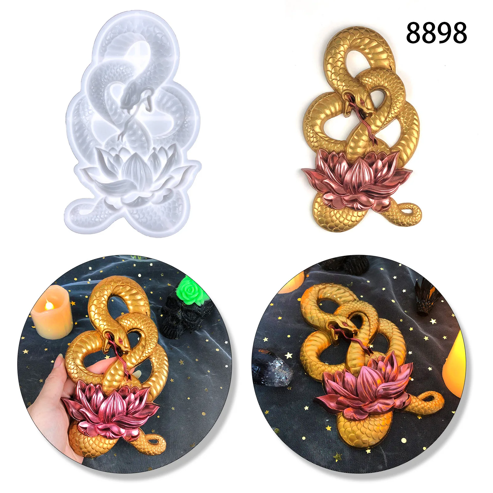 

DIY Snake Shaped Lotus Decorative Crystal Drop Glue Mold Lotus Snake Wall Decoration Silicone Mold