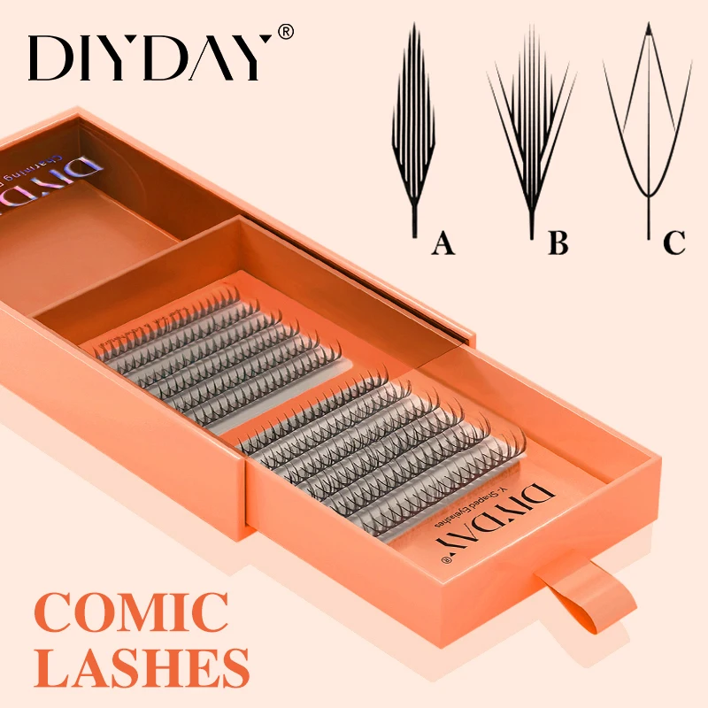 DIYDAY Comic Spire Eyelash Extension Premade Manga False Eyelashes Super Soft Light Feather-Feeling Anime Lashes for Makeup Tool