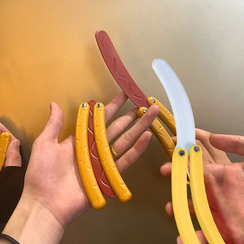 

3D Printing Gravity Hot Dog Butterfly Knife Banana Radish Knife Model Push Card Decompressionn Toy Student Prize