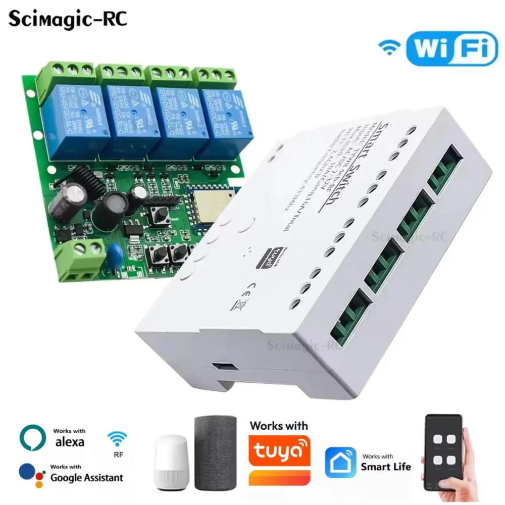 4ch Wifi Relais Smart Wireless 250 Fernbedienung Schalt modul 7-32V 85-220V 110V 2200 V W 10a DIY Licht motor Empfänger Funktioniert mit Tuya Alexa