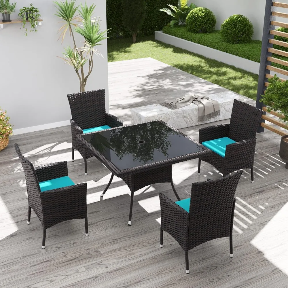 

5-Piece Patio Outdoor Dining Set Garden Furniture Outdoor Table Chair Set Blue Camping Sets Lounge Complete Living Room Terrace