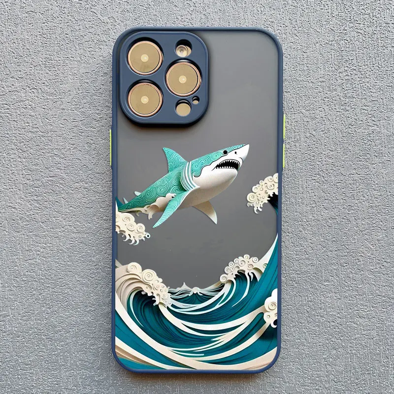 Ocean Adventure Marine Life Phone Case featuring Sharks and Dolphins with Blue Sea Waves Design