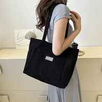 Large Capacity Corduroy Shoulder Bag – Trendy Solid Color Tote with Front Pocket, Stylish Ladies Handbag for Shopping, Work & Everyday Use - Image 5