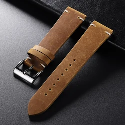Vintage Brown Leather Watchband - Handmade Soft Cowhide Strap - 21mm (Light brown)