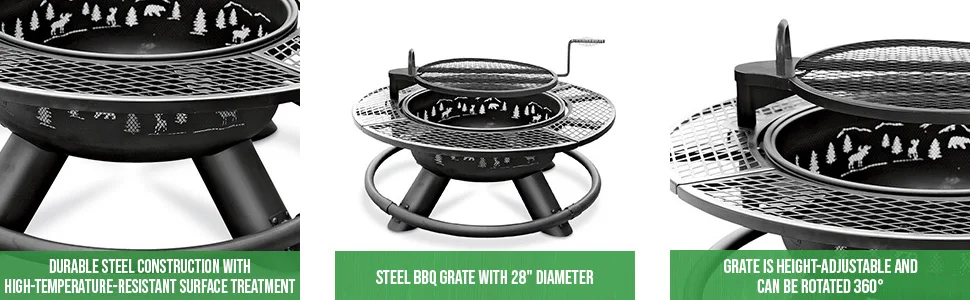 Description Picture 3 of itemCASTLECREEK 47" Fire Pit BBQ Grill Outdoor Wood Burning Steel Log Firepit for Camping, Grilling, Smores, Yard, fire pit