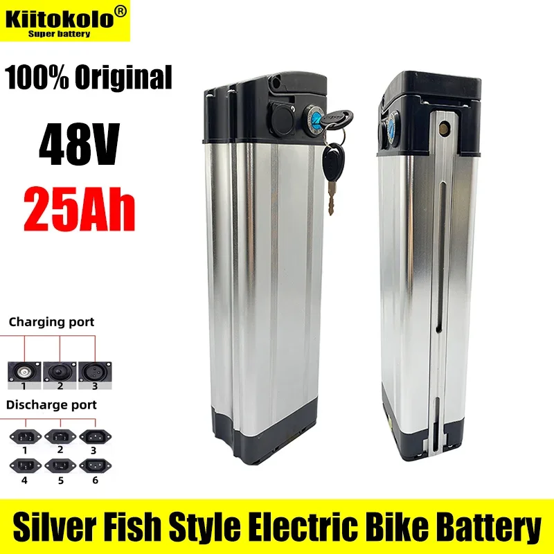 

Original 36V 25Ah Silver Fish Lithium Battery E-bike Battery 1000W 48v 25ah 52V 25ah Electric Bike 18650 Li-ion Battery Pack