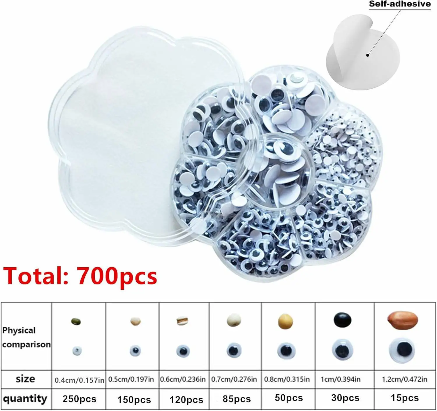 Wiggle Eyes 700pcs 4-12 mm Round Plastic Black Googly Eyes Self-Adhesive Wiggle Eye for DIY Craft Making Party Decoration Sewing