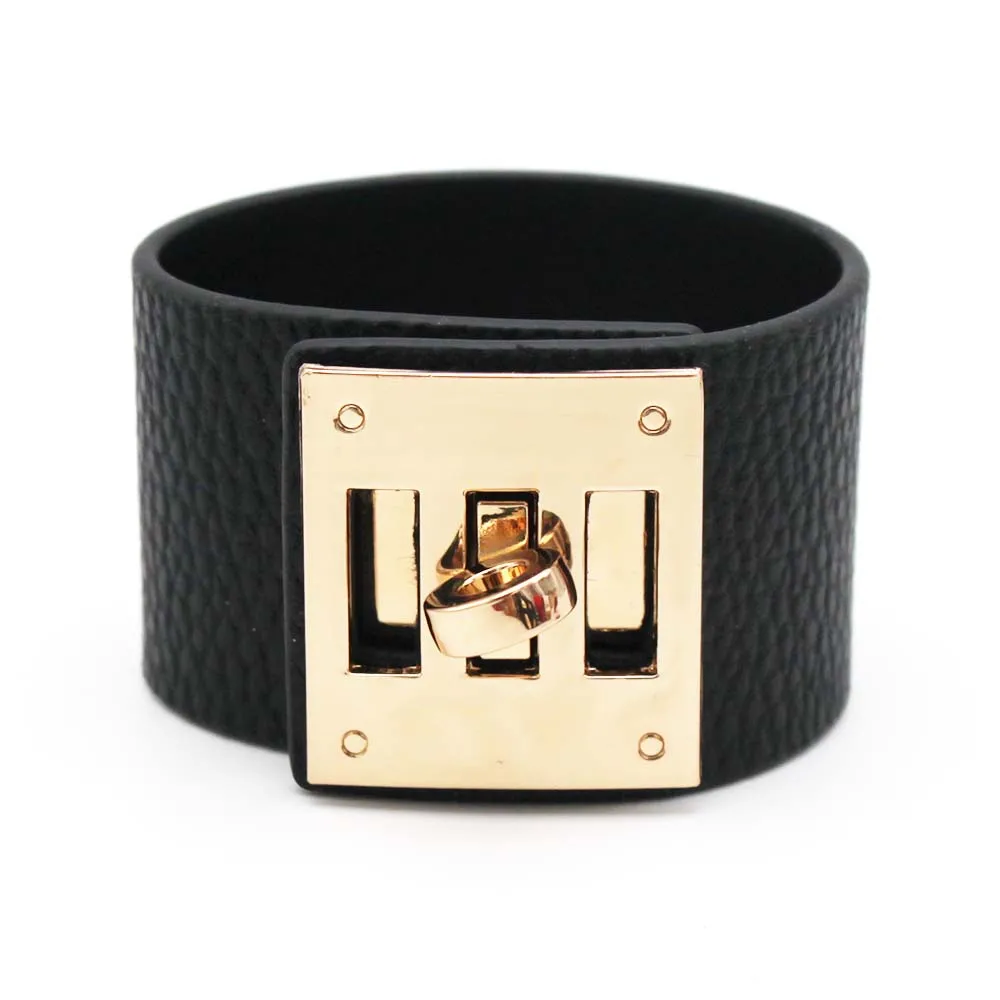 Gold Wrap Leather Bracelets Wide Wrist Femme Jewelry Gifts leather bracelet