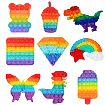 Rainbow Fidget Toys Dinosaur Unicorn Push Bubble Stress Reliever Sensory Toys Fuuny Birthday Gifts For Boys and Girls Juguetes