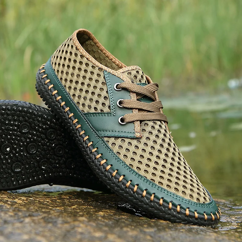

Outdoor Mesh Men's Shoes Summer Breathable Lace Up Male Loafer Lightweight Non Slip Hiking Beach Travel Shoes Big Size 47 48