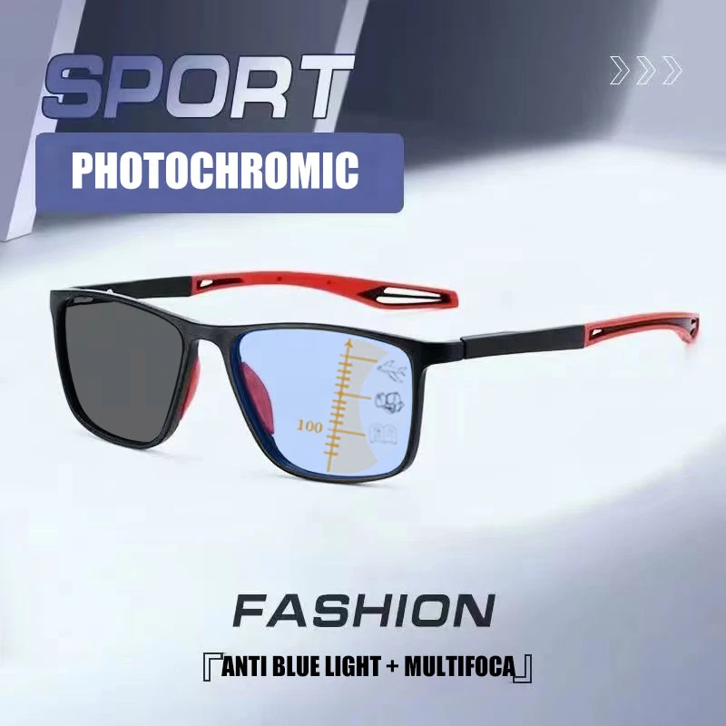 

HUYING Ultralight TR90 Photochromic Progressive Multi-focus Reading Glasses Men Sport Anti Blue Light Prescription Eyeglasses