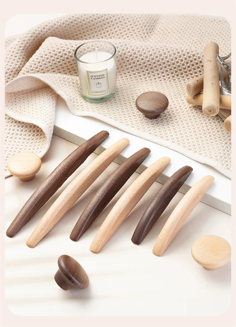 Description Picture 3 of item1PC Solid Wood Cabinets Door Handles with Screw Cupboard Pulls Wardrobe Drawer Knobs Furniture Hardware Kitchen Accessories
