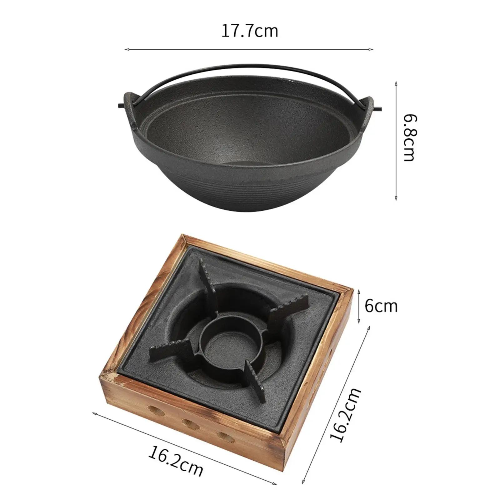 Camping Furnace Hot Pot Furnace with Pot without Lid Sturdy Cast Iron Wok Stand Fondue Furnace Fire Boiler for Traveling, 6