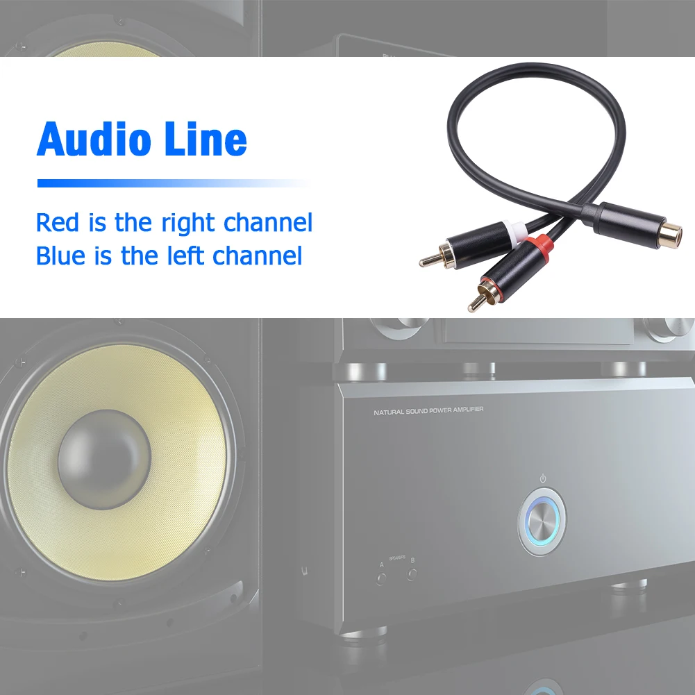 1 RCA Female to 2 RCA Male Y Stereo Audio Cable for Car Speaker Amplifier 29cm