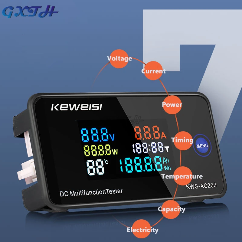 ph measuring device 0-200V 0-100A DC Digital Voltage Ammeter Multifunction Color Screen Electric Vehicle Voltmeter Energy Monitor wind anemometer Measurement & Analysis Tools