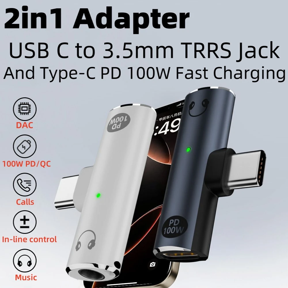 USB C 3.5MM Headphone Charger 2 1 Adapter Type-c Aux Audio Jack 100W PD Fast