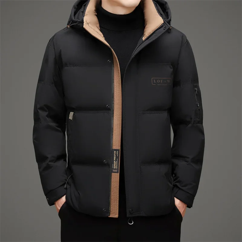 thumbnail image 1 of Chaqueta corta de invierno para hombre con capucha y relleno de plumón de pato de lujo extraíble, chaqueta acolchada de marca de invierno para hombre, abrigo para el frío, 1 of 5