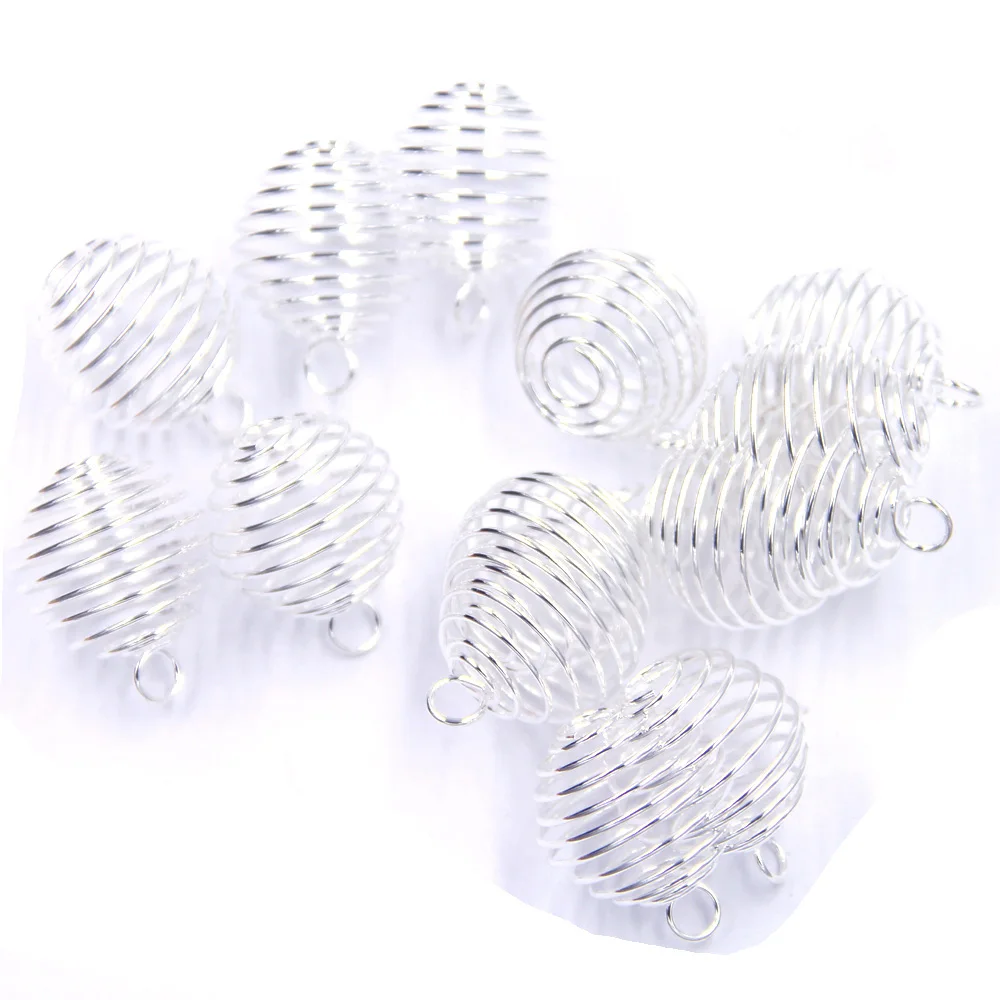 200Pcs Silver Plated Spiral Beads Cages Round Alloy Pendants For Jewelry DIY Findings Charms 20mm