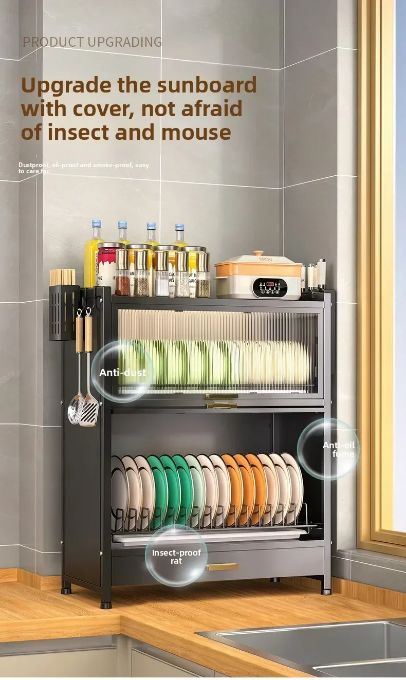 dustproof dish drying rack with cabinet